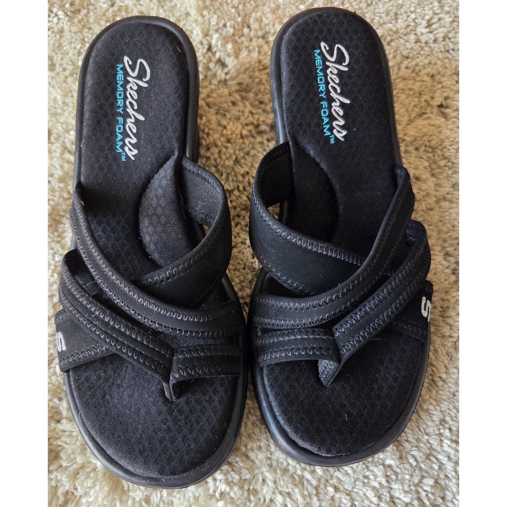 SKECHERS Women "Rumblers" Black Wedge Sandals SZ 7 with Memory Foam-Never Worn!